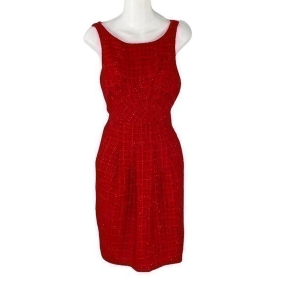 Anthro Eva Franco red metallic tweed sheath sleeveless dress ZZ13